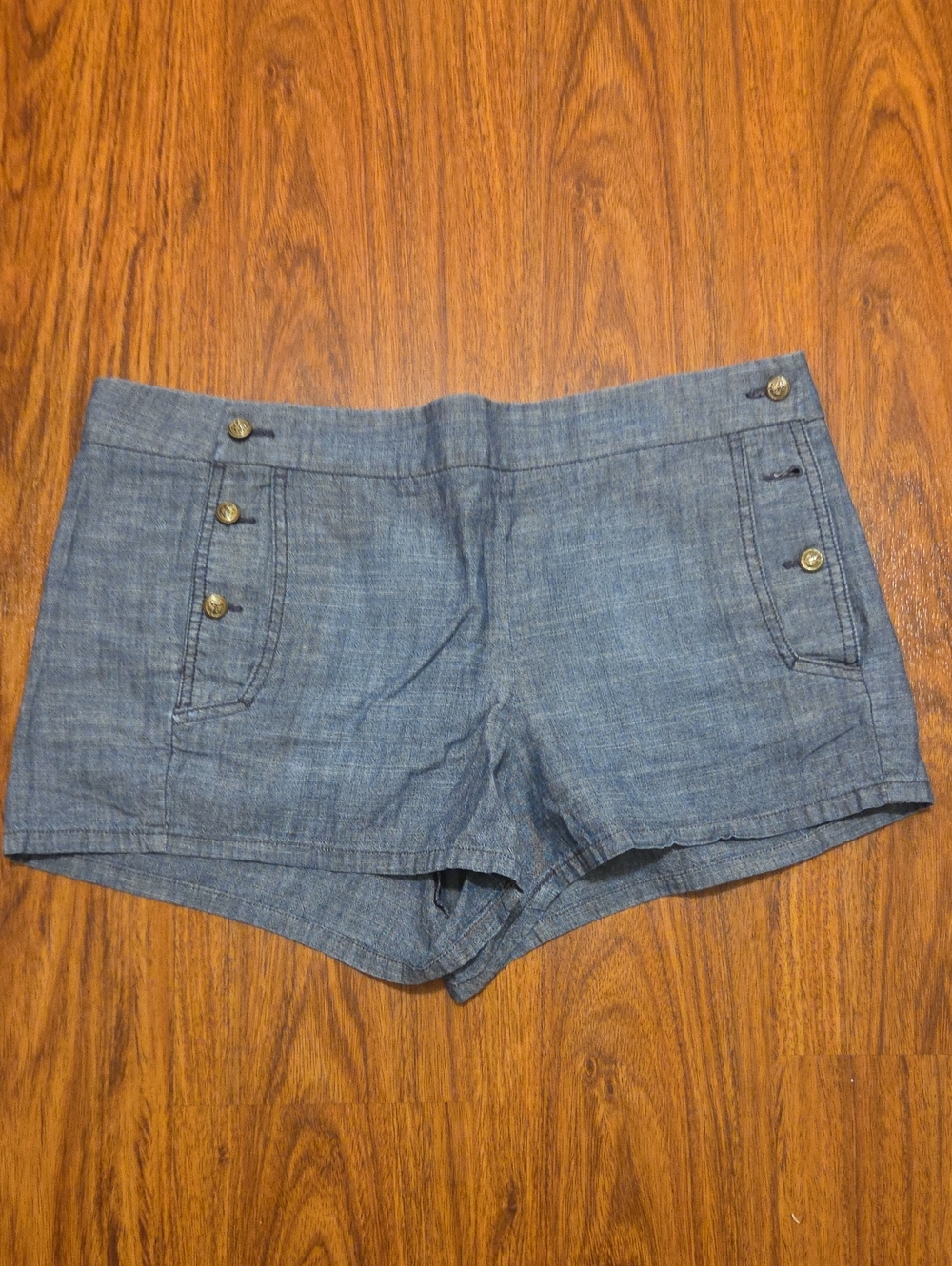 J. Crew Blue Chambray Sailor-Button Shorts - Picture 1 of 3